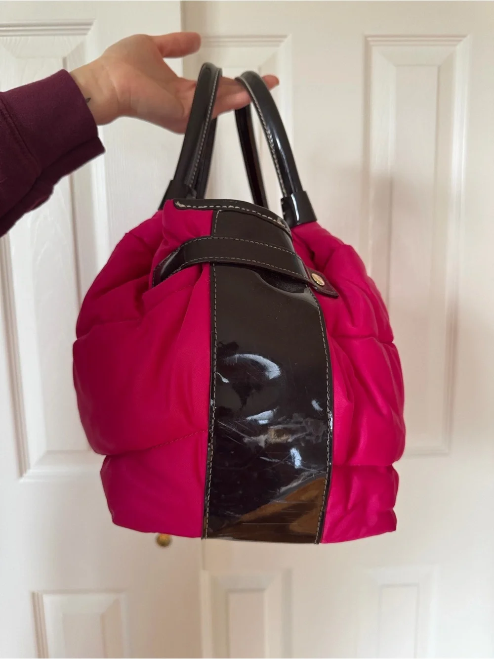 Kate Spade Hot Pink Quilted Tote with Black Handles